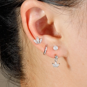 Macro di set orecchini in argento con zirconi inclusi perni a corona e cerchi