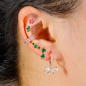 Elegant Zirconia Bow Dangle Earrings Gold Silver Plated Copper Small Design Hoop Stud Earrings For Women Jewelry