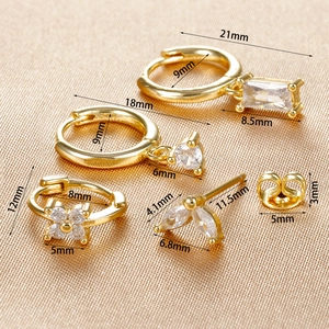 Detailed size chart for gold geometric marquise flower zircon earring set for women