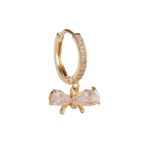 Exquisite gold bow hoop earrings with sparkling zircon butterfly pendants for women