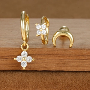 Detail of 925 sterling silver stamp on gold plated star and moon earring set