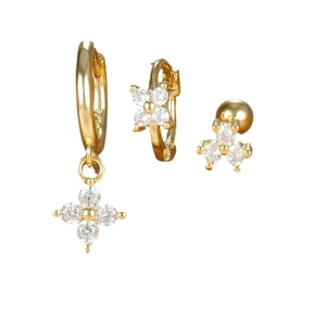 Three-piece gold plated flower earring set with sparkling cubic zirconia and S925 studs