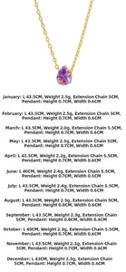 Guide des tailles montrant les dimensions du collier et le poids du pendentif en zircon