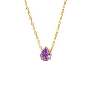 Collier en acier inoxydable plaqué or 18K avec zircon violet taillé en poire