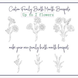 Illustration de bouquet de fleurs de naissance personnalisée pour jusqu'à 7 fleurs