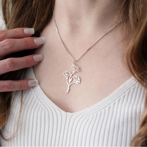Collier avec pendentif bouquet de fleurs argenté artistique pour femme style minimal