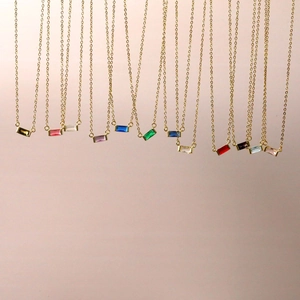 Copper Titanium Steel 12 Birthstones Pendant Necklace For Women Baguette Cut Zirconia Month Stone Clavicle Chain Jewelry