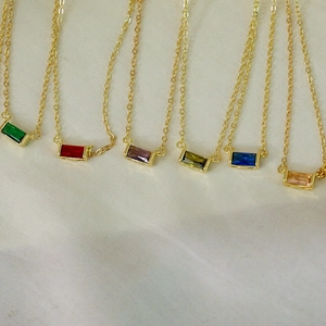 Set of six gold stainless steel birthstone necklaces with rectangular crystal pendants