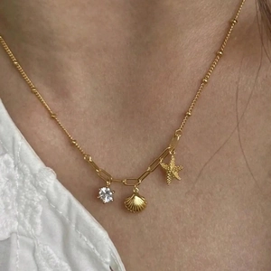 Collier Pendentif Étoile De Mer Et Coquille En Acier Inoxydable Pour Femmes Or Argent Zirconium Bijoux Chaîne Clavicule Style Station Balnéaire