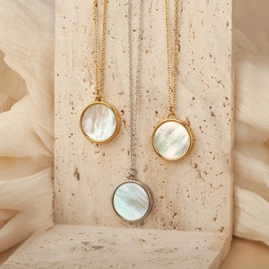 Roestvrij Stalen Medaillon Halsketting Voor Dames Natuurlijk Kunstparelmoer Fotolijst Hanger Ronde Vierkante Vorm Sieraden