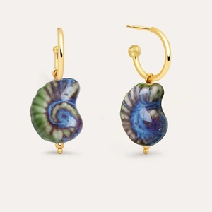Minimalist 18K gold-plated stainless steel hoop earrings with colorful shell charms