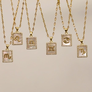 18K Vergoldete Kupfer 12 Sternzeichen Perlmutt Muschel Zirkonia Anhänger Halskette Für Damen Eleganter Schmuck
