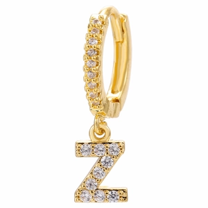 Boucle d'oreille huggie dorée avec pendentif lettre Z serti de zircons brillants