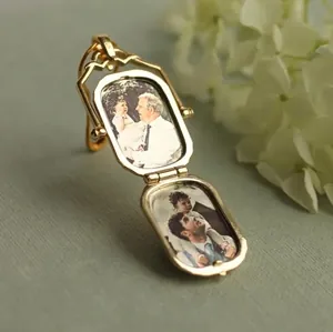 Collier médaillon en argent S925 plaqué or personnalisé avec deux photos