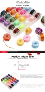 Detail view of 25 colors elastic bead cords set in a transparent bobbin organizer box