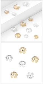 Dettaglio di copriperla floreali in oro 14k e argento per creazione gioielli fai da te