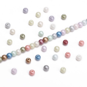 Detailed close-up of 4mm colorful glass pearls with pearlescent finish for DIY jewelry