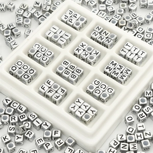 Antique Silver Acrylic Alphabet Beads Square Cube Letter Beads For DIY Jewelry Making Bracelet Necklace Handmade Crafts