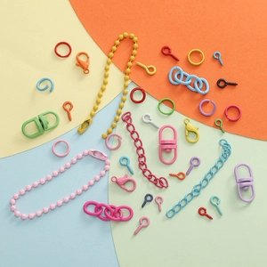 Kit de accesorios DIY multicolor con cierres de langosta, anillas y cadenas de bolas
