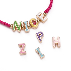 DIY 10mm colorful enamel letter beads and rose red woven rope bracelet for jewelry making