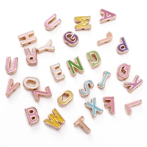 Macaron color enamel letter beads with gold metal base for DIY jewelry making and crafts