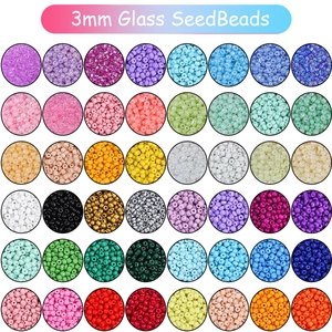 DIY jewelry kit with 3mm glass seed beads in 48 vibrant colors for handmade bracelets