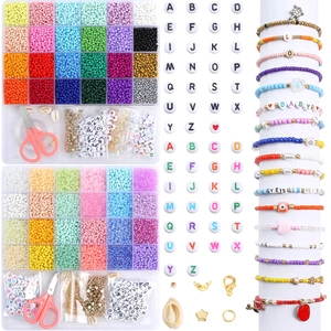 24-grid 3mm colorful seed beads set with letter beads and DIY jewelry making tools