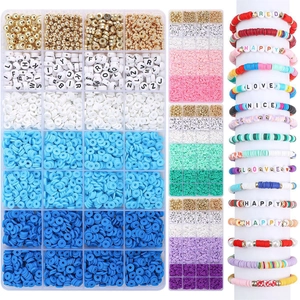 Perles en Pâte Polymère Pour Kit de Fabrication de Bijoux Perles de Lettres en Acrylique Perles Intercalaires en Alliage DIY Bracelet Collier Fournitures Artisanales