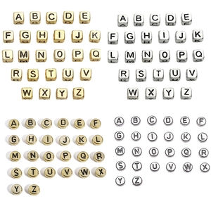 Acrylic Alphabet Letter Beads Square Cube Flat Round Gold Silver Beads For DIY Jewelry Making Bracelet Necklace Accessories