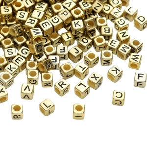 Square gold acrylic alphabet beads for DIY handmade bracelets and necklaces