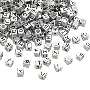 Silver square acrylic letter beads for DIY jewelry making and customized bracelet crafting