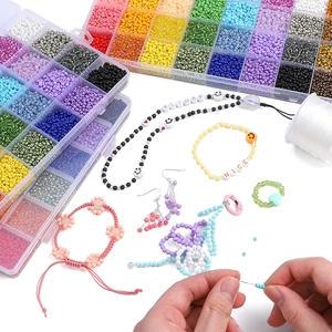 Rainbow glass seed beads DIY jewelry set with alphabet charms and colorful bracelets