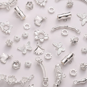 Silver alloy jewelry charms kit featuring lotus butterflies and bamboo style for DIY crafts