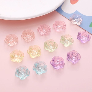 Detailed macro view of 18mm colorful resin rose flower beads for DIY jewelry making