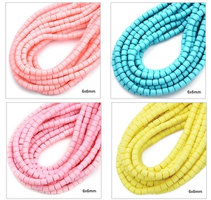 Macro view showing 6x6mm colorful matte square beads for DIY necklace making in four colors