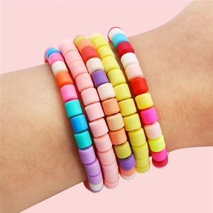 Set of 5 colorful 6mm polymer clay bead bracelets in vibrant macaron pastel colors