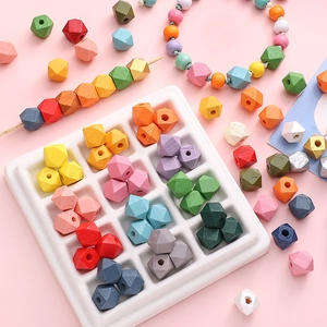 10mm Octagonal Wood Beads Geometric Polyhedron Painted Spacer Beads For DIY Jewelry Making Bracelet Necklace Handmade Accessory