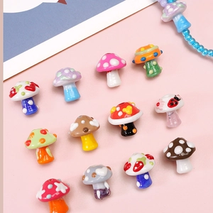 Handmade Lampwork Glass Mushroom Beads Hand Painted Polka Dot Heart Loose Spacer Beads For DIY Jewelry Making Crafts