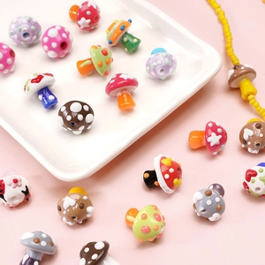 Colorful handmade glass mushroom beads for DIY jewelry making and craft projects