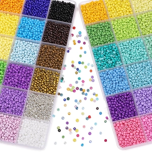 24-color 3mm glass seed bead jewelry DIY set in two transparent storage boxes