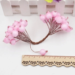 Bayas de Navidad artificiales rosas escarchadas de 20 piezas para coronas de bricolaje