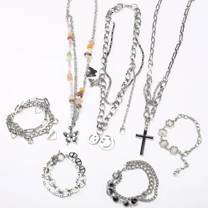 DIY jewelry set with stainless steel chains, sweet Y2K heart pendants and cross necklaces