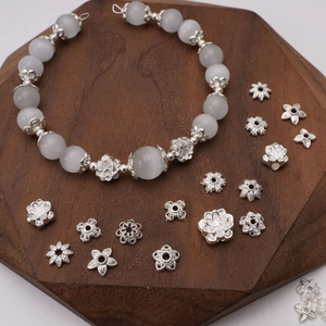 Mix alloy flower spacers and cat eye beads for handmade DIY jewelry bracelets making