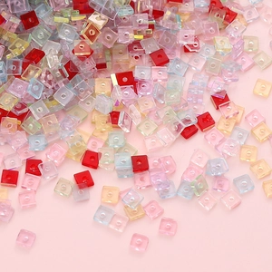 Flat square glass crystal beads for DIY necklaces with colorful transparent finish