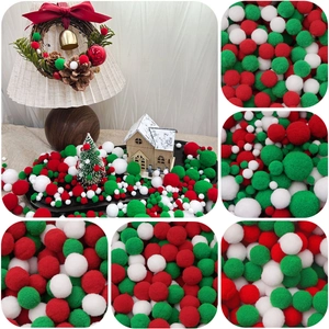 Pompones de Peluche de Poliéster de Navidad Rojo Verde Blanco Bolas Peludas para Manualidades de Joyería DIY Decoración