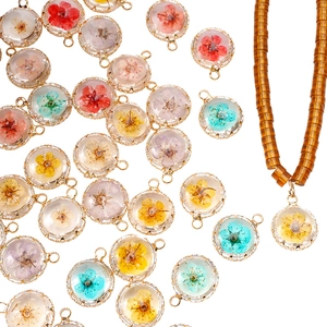 18K gold-plated dried flower pendants for DIY jewelry making with colorful petals