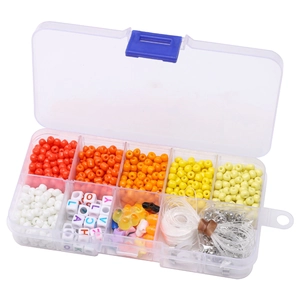 Bastelset für Schmuck mit 10-Fächer-Box, bunten Perlen, Buchstabenperlen und Gummiband