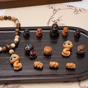 Zodiac Snake Wooden Loose Beads For DIY Bracelet Jewelry Making Hand Carved Sandalwood Animal Pendant Accessories Beads