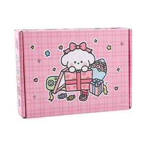 Pink plaid DIY jewelry gift box featuring a cute white puppy cartoon illustration
