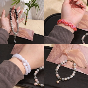Matte resin cat eye beads jewelry collection including bracelets and long bead strands